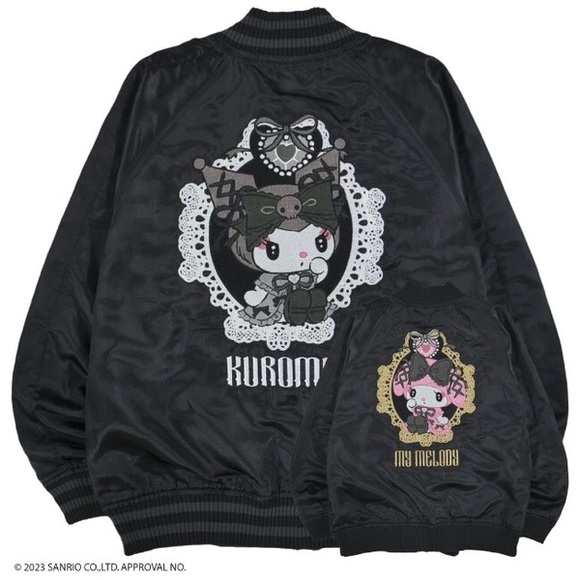 Sanrio Kuromi My Melody Satin Jacket Black 2way Reversible Embroidery Cosplay - Picture 1 of 5